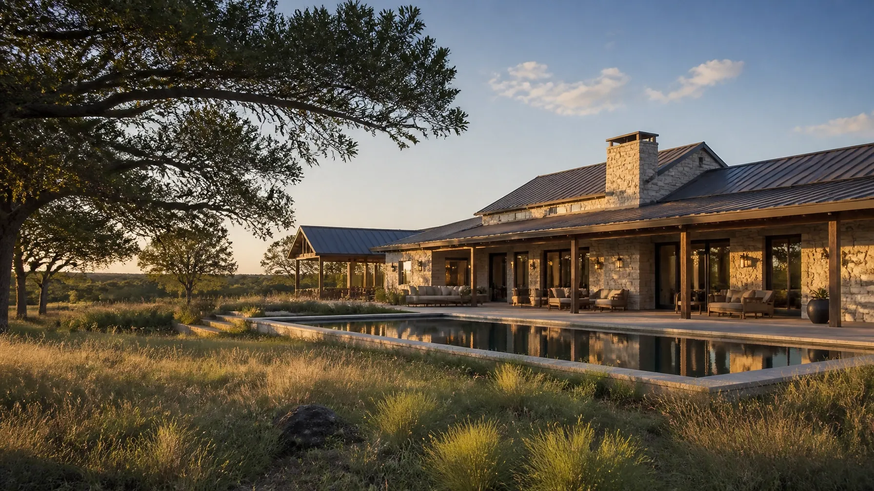 Ranch-modern luxury home representing the surrounding Texas markets
